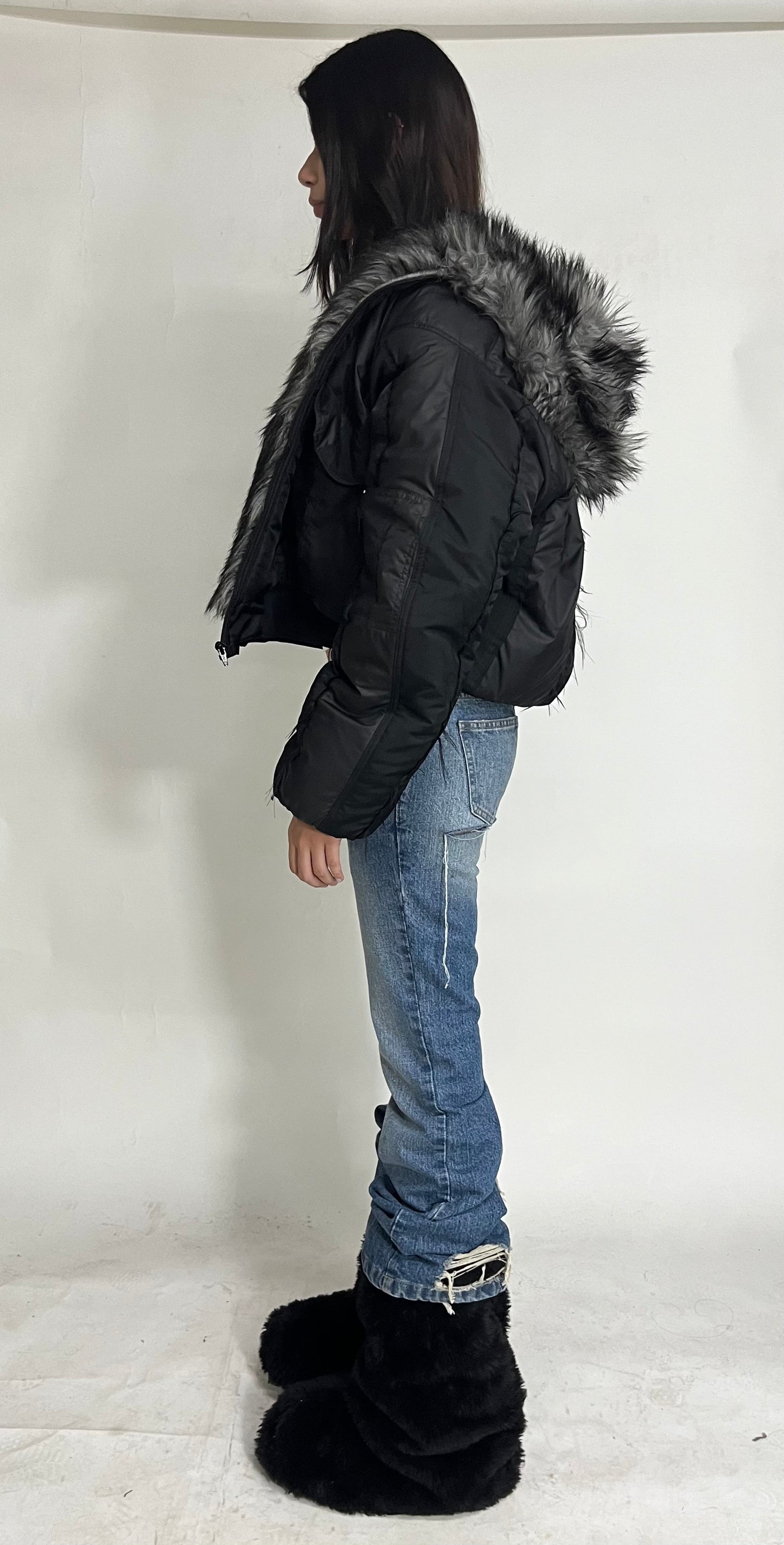 REVERSIBLE FUR BOMBER - BLACK