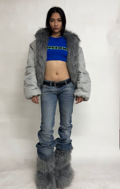 REVERSIBLE FUR BOMBER - GREY