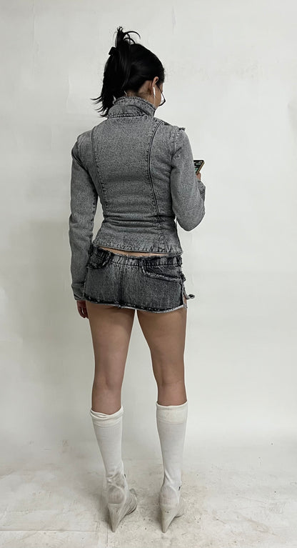 MINI DENIM SKIRT - LIGHT GREY