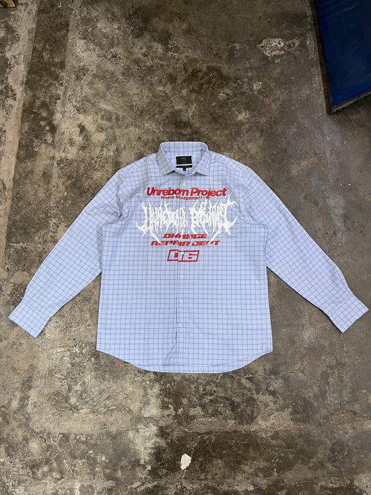 Blue checked waste management shirt