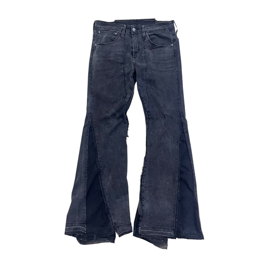 Asymmetrical Flared Reconstructed Distressed Jeans