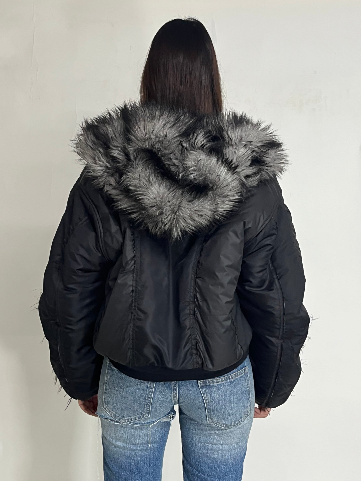 REVERSIBLE FUR BOMBER - BLACK