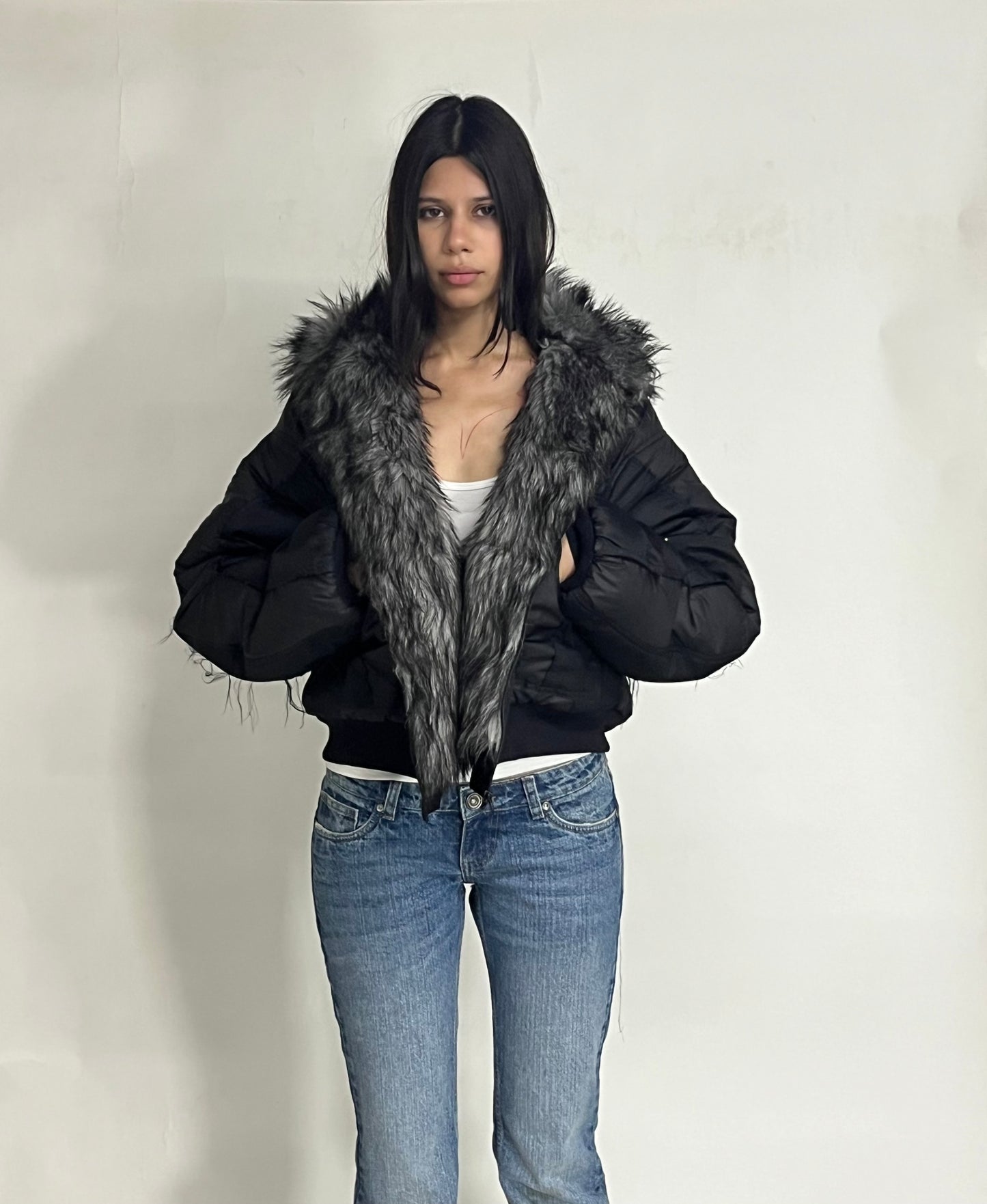 REVERSIBLE FUR BOMBER - BLACK