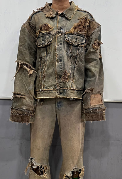 Reconstructed Denim Jacket - Hand washed/ distressed