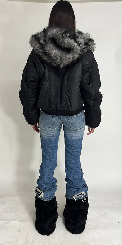 REVERSIBLE FUR BOMBER - BLACK