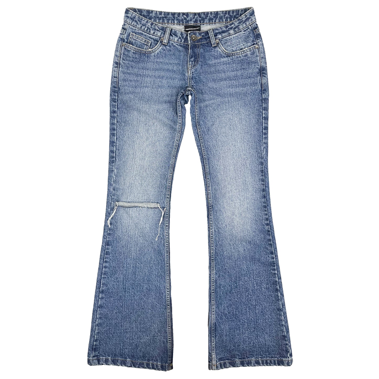 LOW WAIST FLARED JEANS - DISTRESSED BLUE