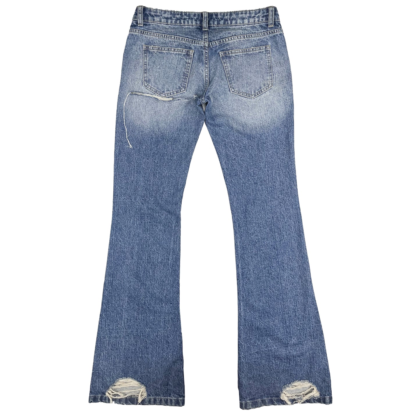 LOW WAIST FLARED JEANS - DISTRESSED BLUE