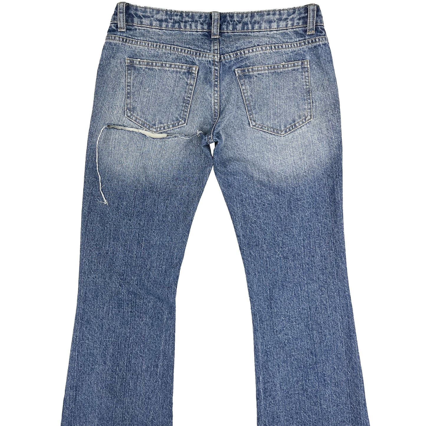 LOW WAIST FLARED JEANS - DISTRESSED BLUE