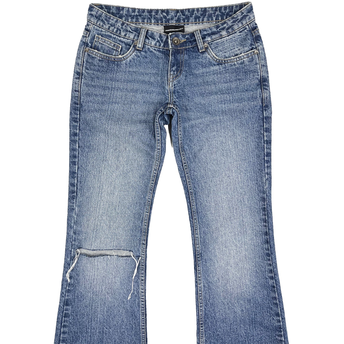 LOW WAIST FLARED JEANS - DISTRESSED BLUE