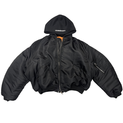 Black Flight Bomber with embroidered hood