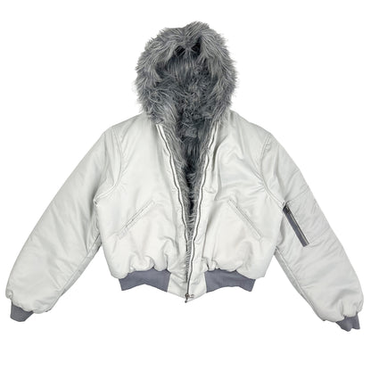 REVERSIBLE FUR BOMBER - GREY