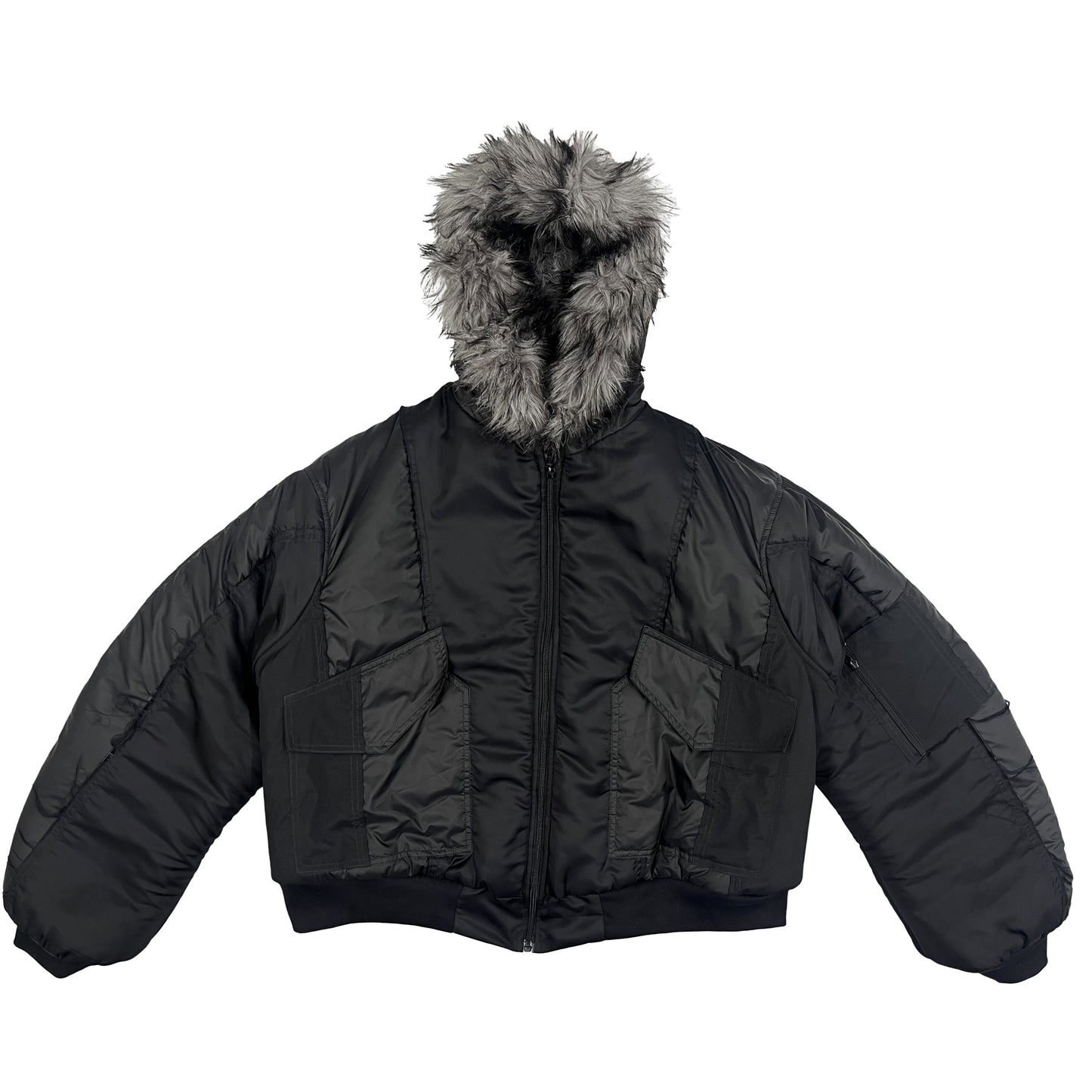 REVERSIBLE FUR BOMBER - BLACK