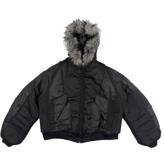 REVERSIBLE FUR BOMBER - BLACK