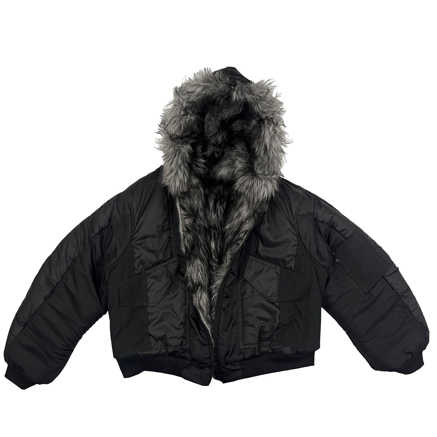 REVERSIBLE FUR BOMBER - BLACK