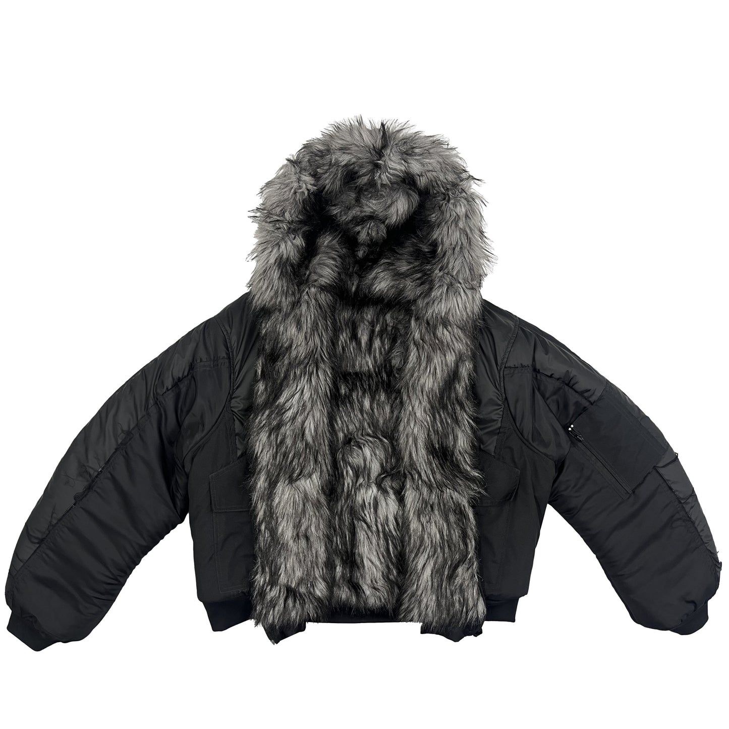 REVERSIBLE FUR BOMBER - BLACK