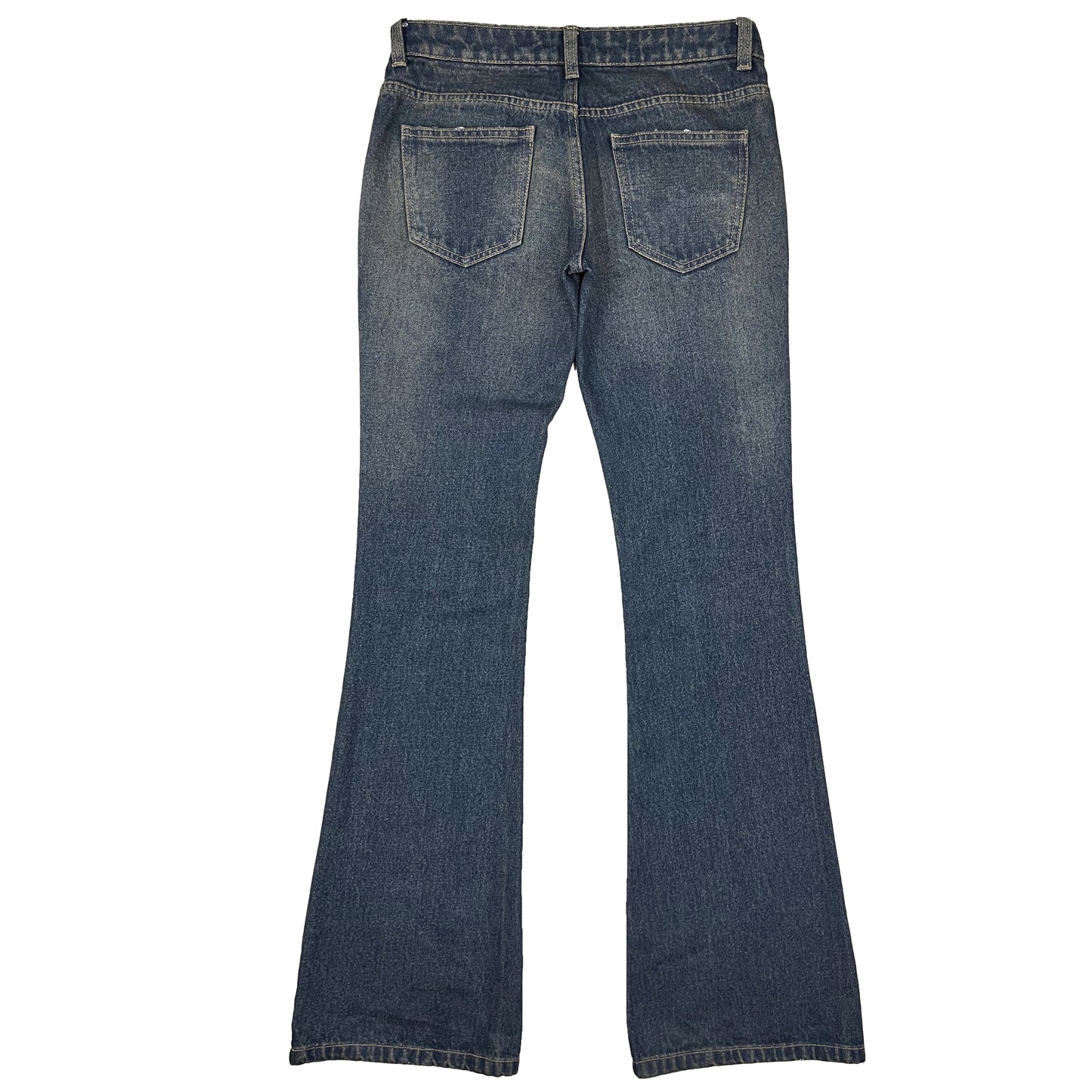 LOW WAIST FLARED JEANS - DISTRESSED MUDDY BLUE