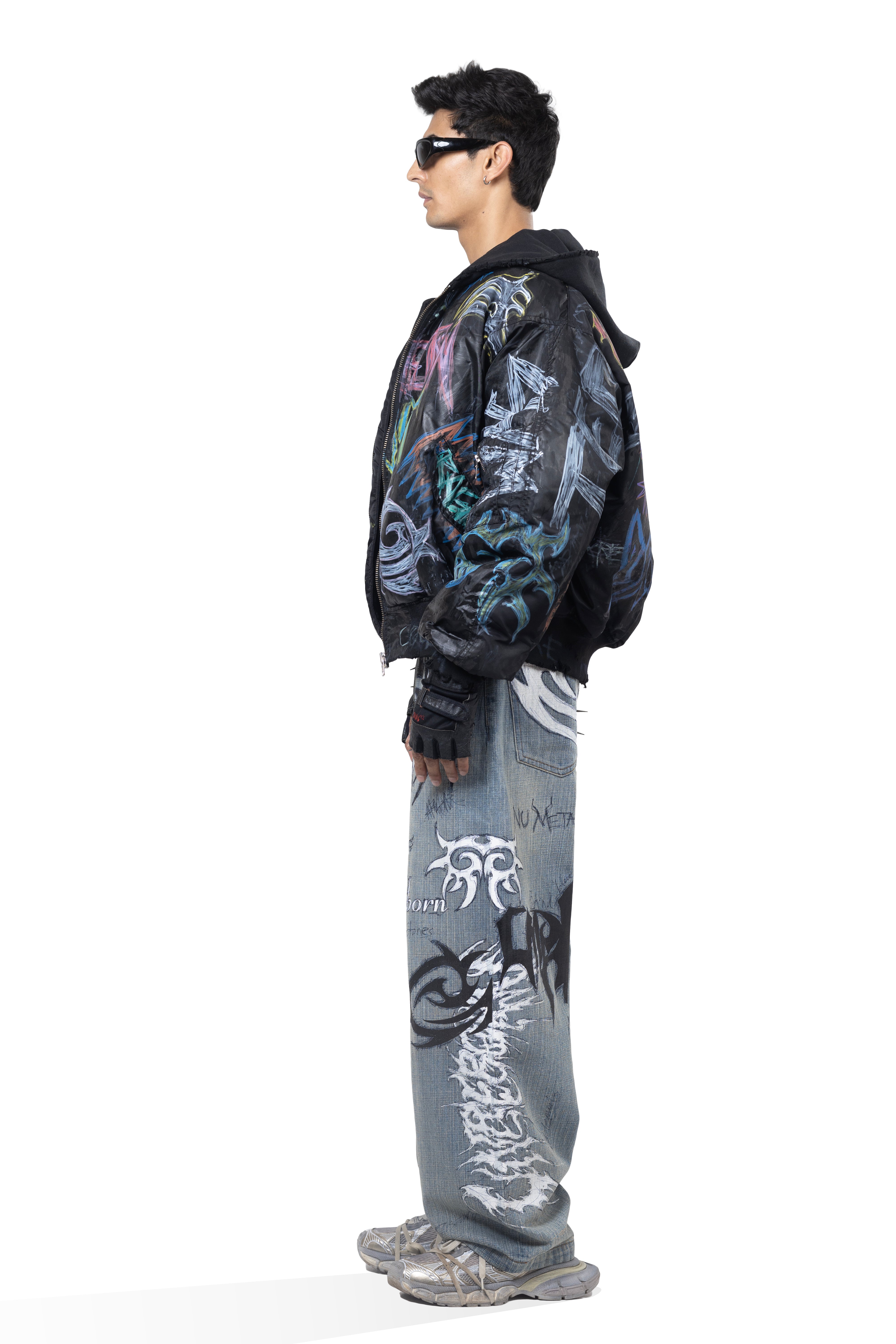 Coated Graffiti Hooded Bomber