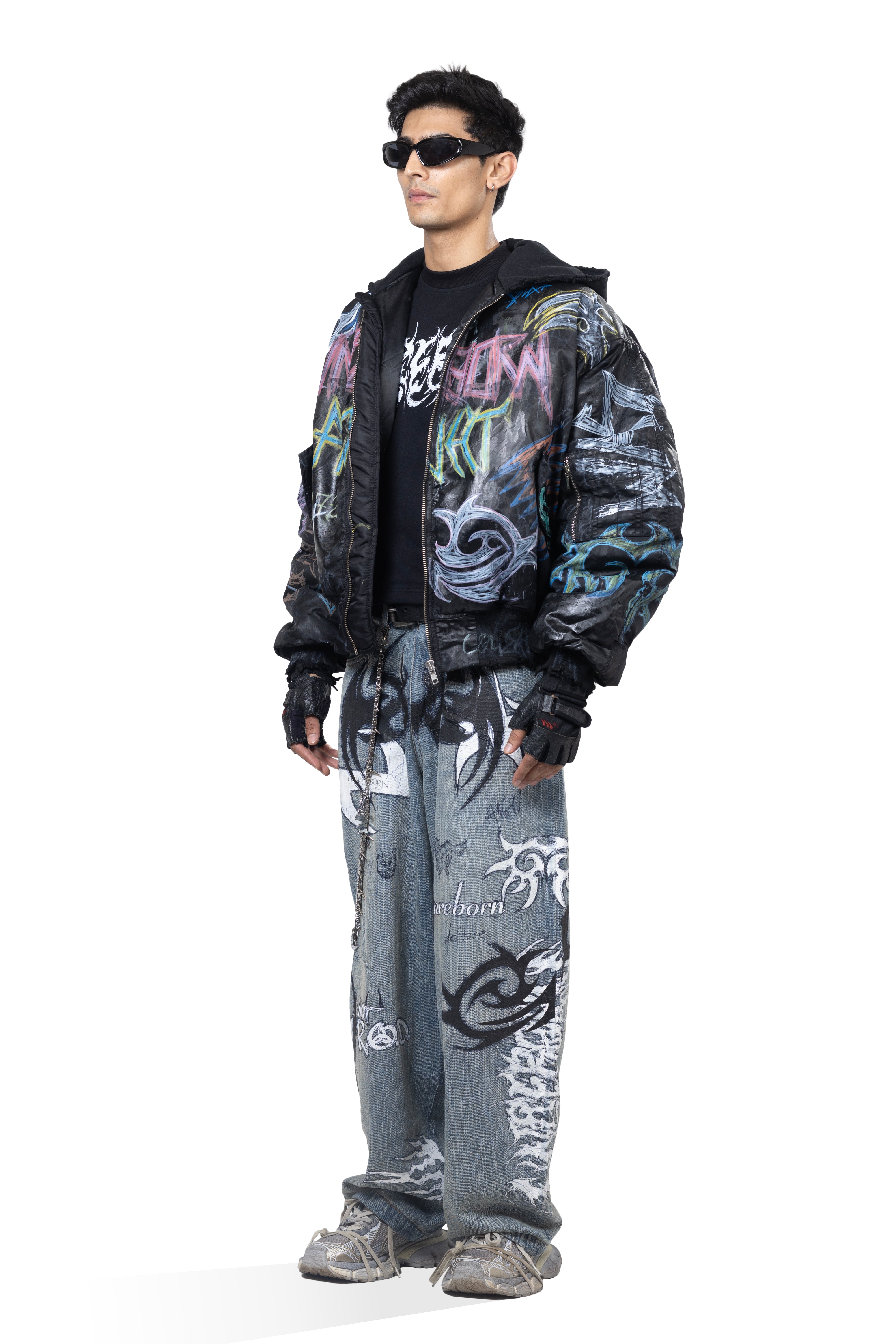 Coated Graffiti Hooded Bomber