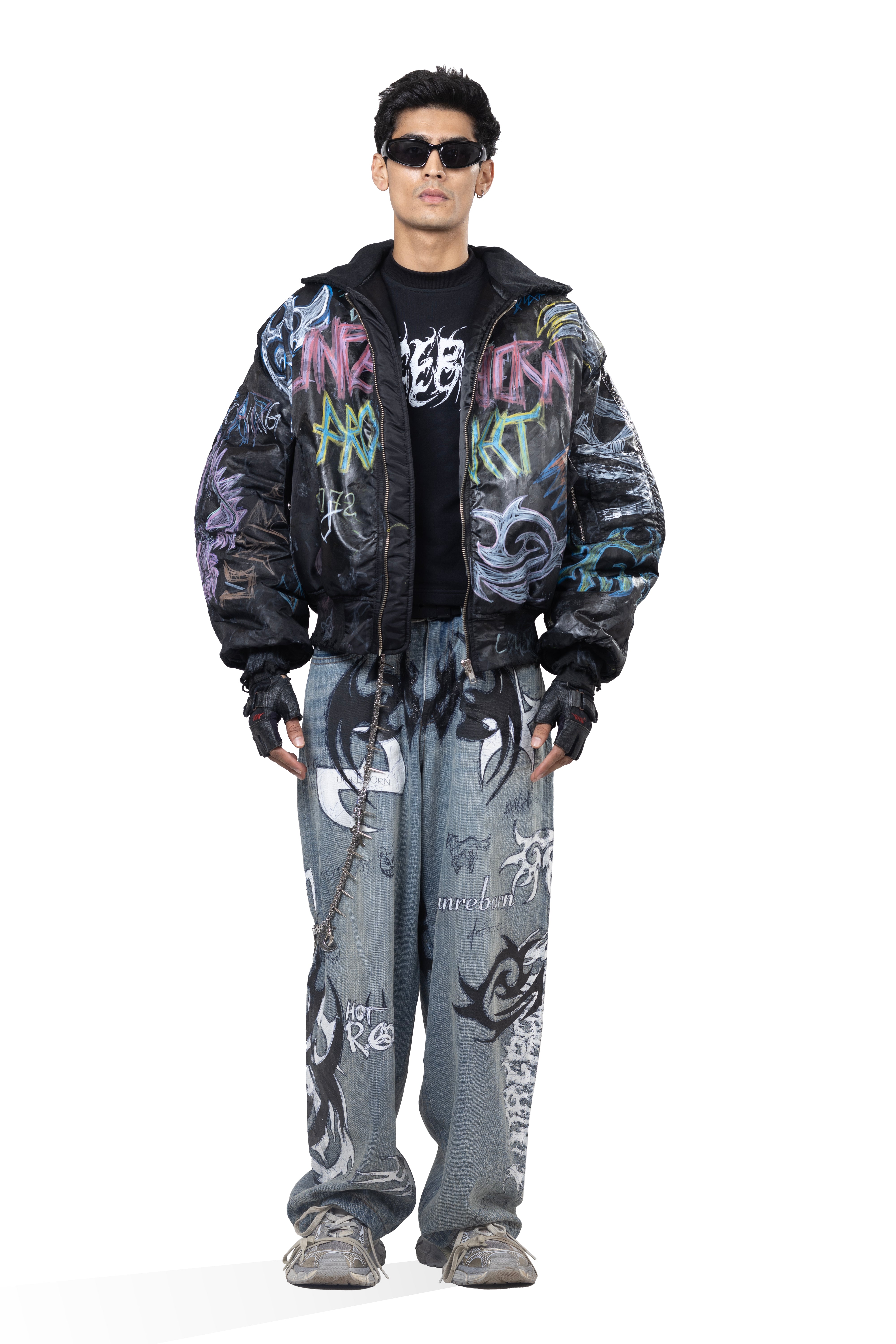 Coated Graffiti Hooded Bomber