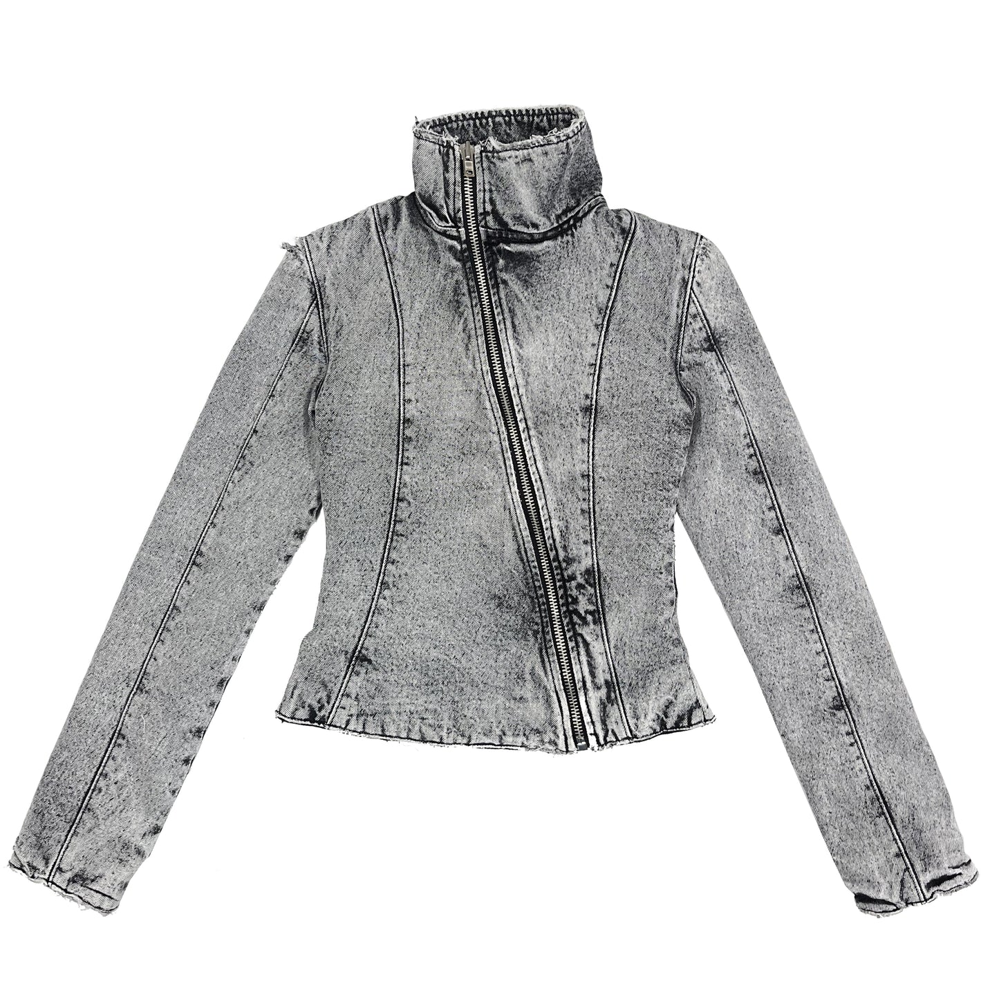 HIGH NECK JACKET - DISTRESSED LIGHT GREY