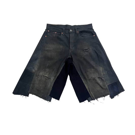 Reconstructed Distressed Baggy Denim Shorts