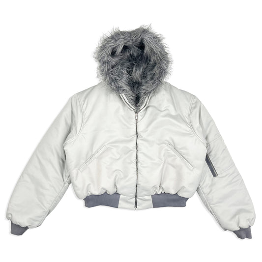 REVERSIBLE FUR BOMBER - GREY