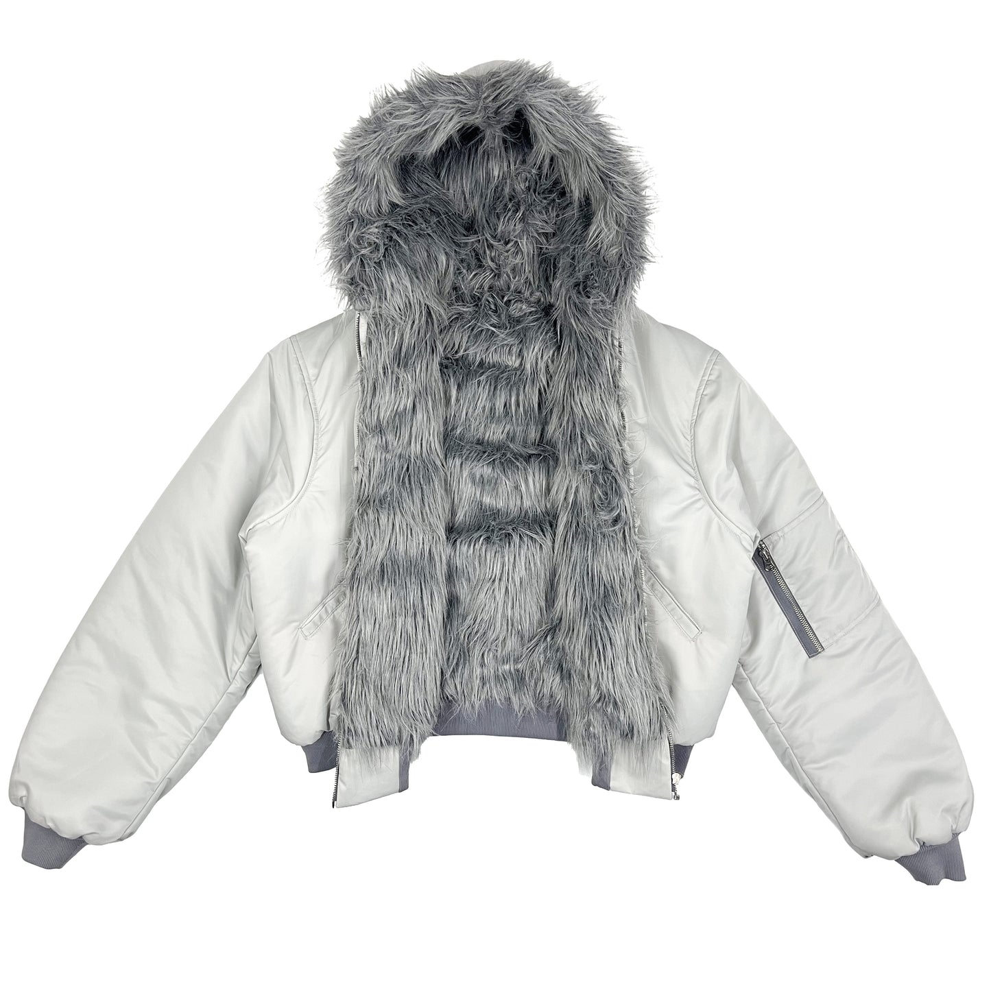 REVERSIBLE FUR BOMBER - GREY