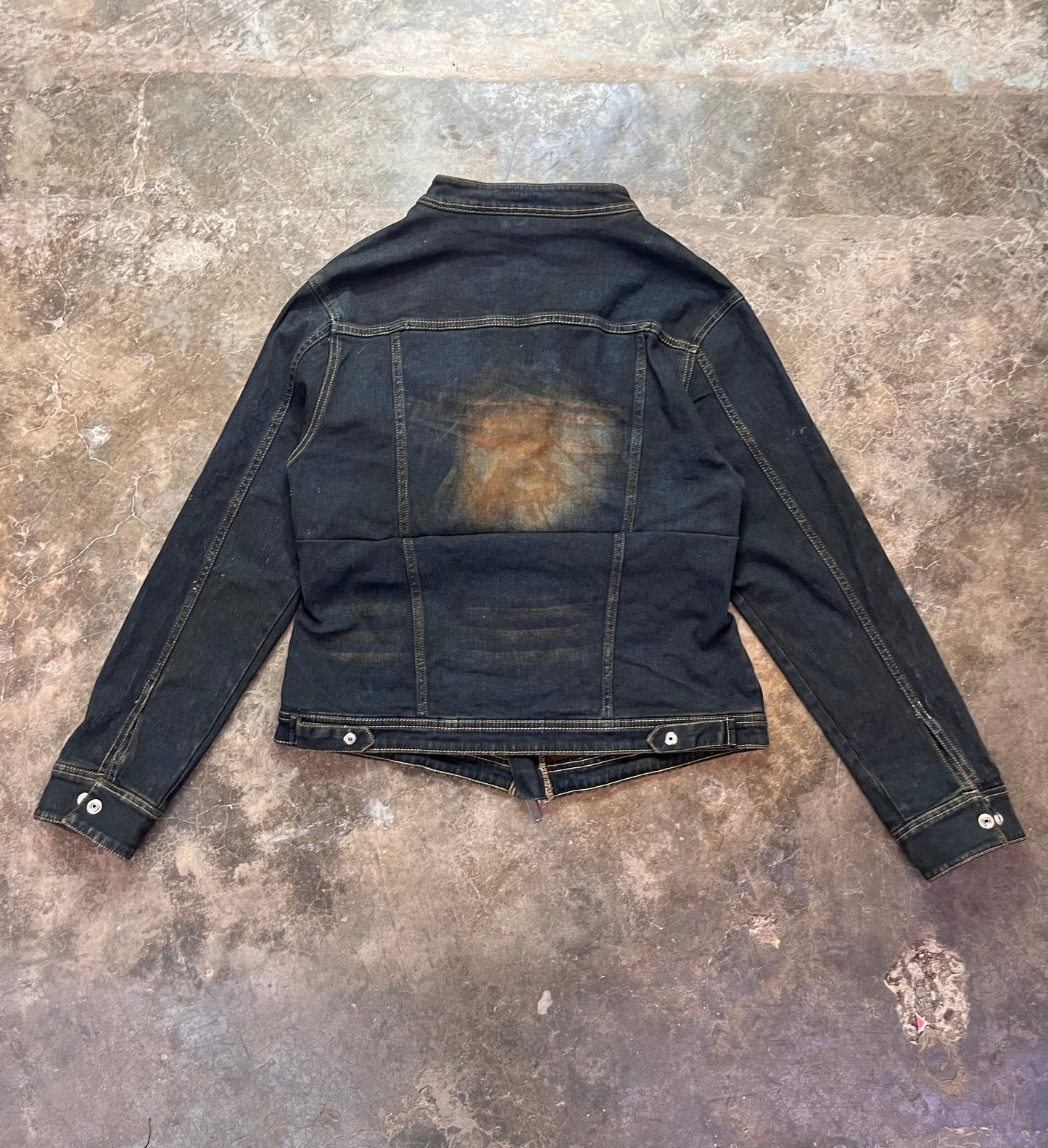 Reconstructed Mud Wash Biker Denim Jacket