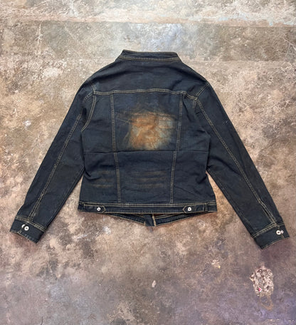 Reconstructed Mud Wash Biker Denim Jacket
