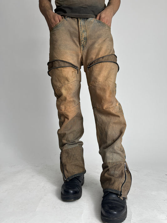 Reconstructed Mud Wash Flared Jeans