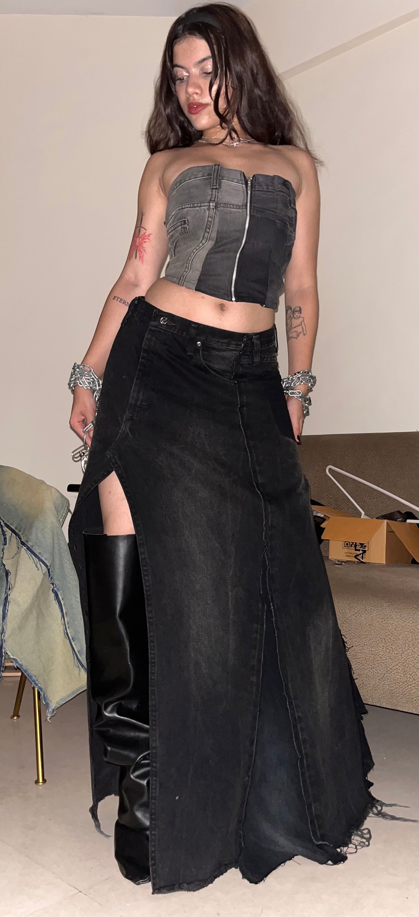 Reconstructed Denim Skirt (Black)