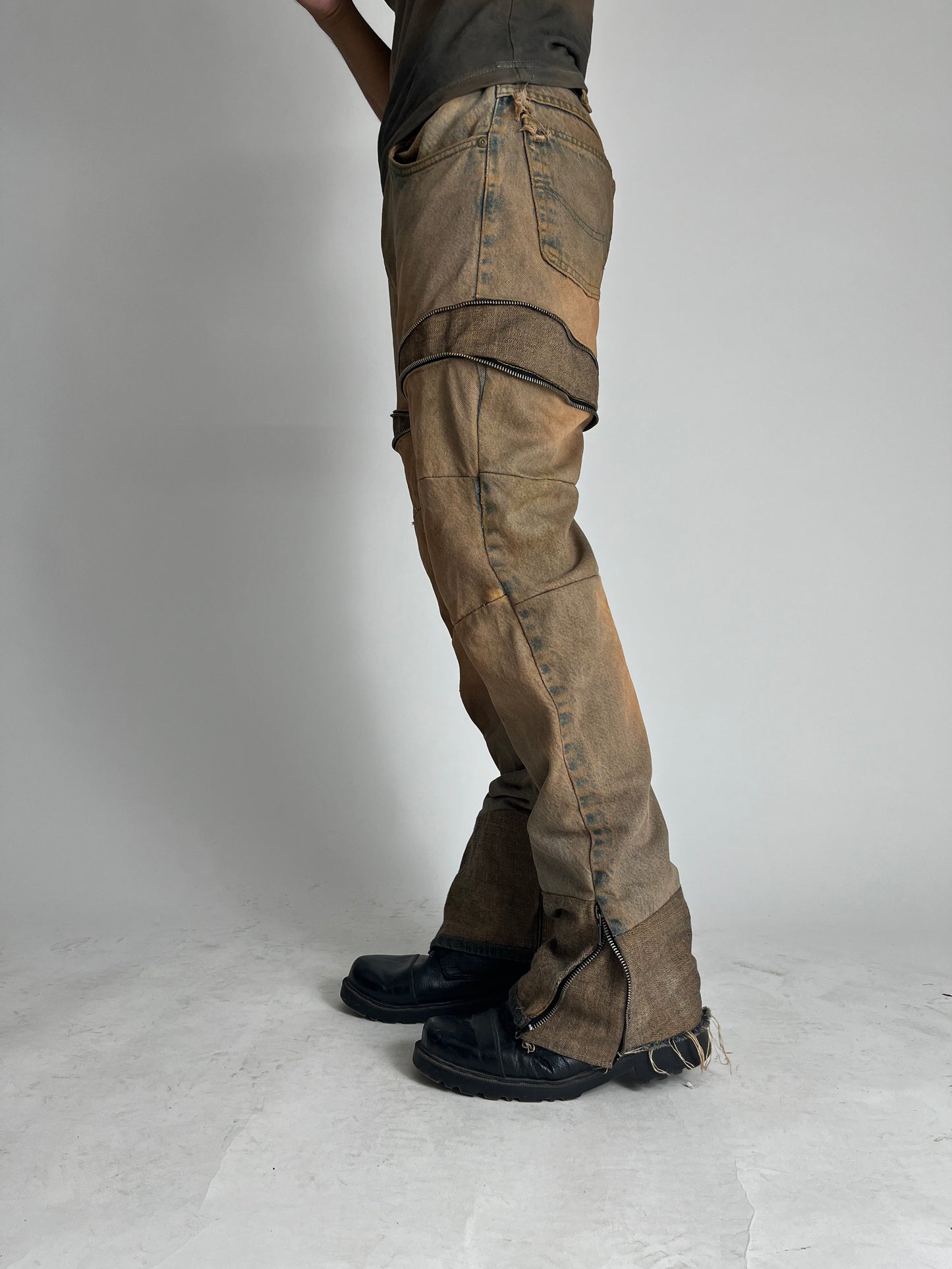 Reconstructed Mud Wash Flared Jeans