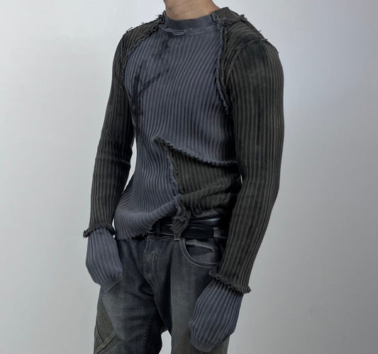 Reconstructed Distressed Rib Knit Shirt