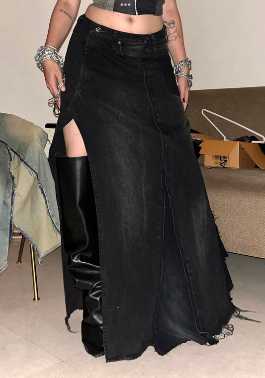 Reconstructed Denim Skirt (Black)