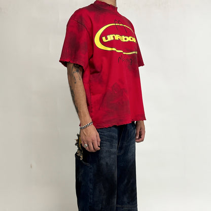 NEW LOGO SUPER DISTRESSED MC SPICY T-SHIRT OVERSIZED - RED