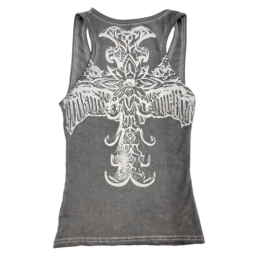 TWO WAY CROSS LOGO PRINTED TANK - DARK GREY